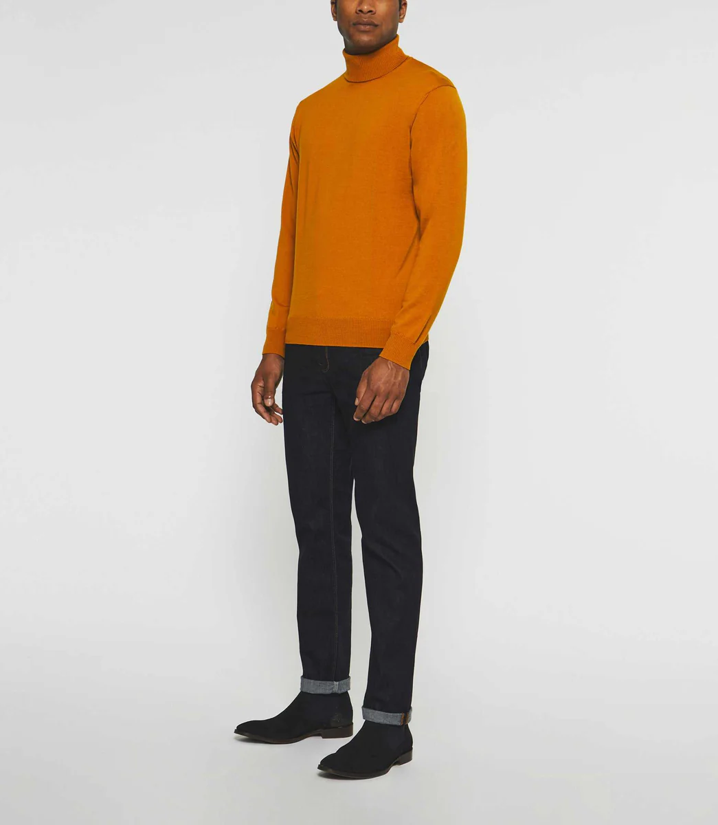 Pull col roulé en laine mérinos orange BRUNO