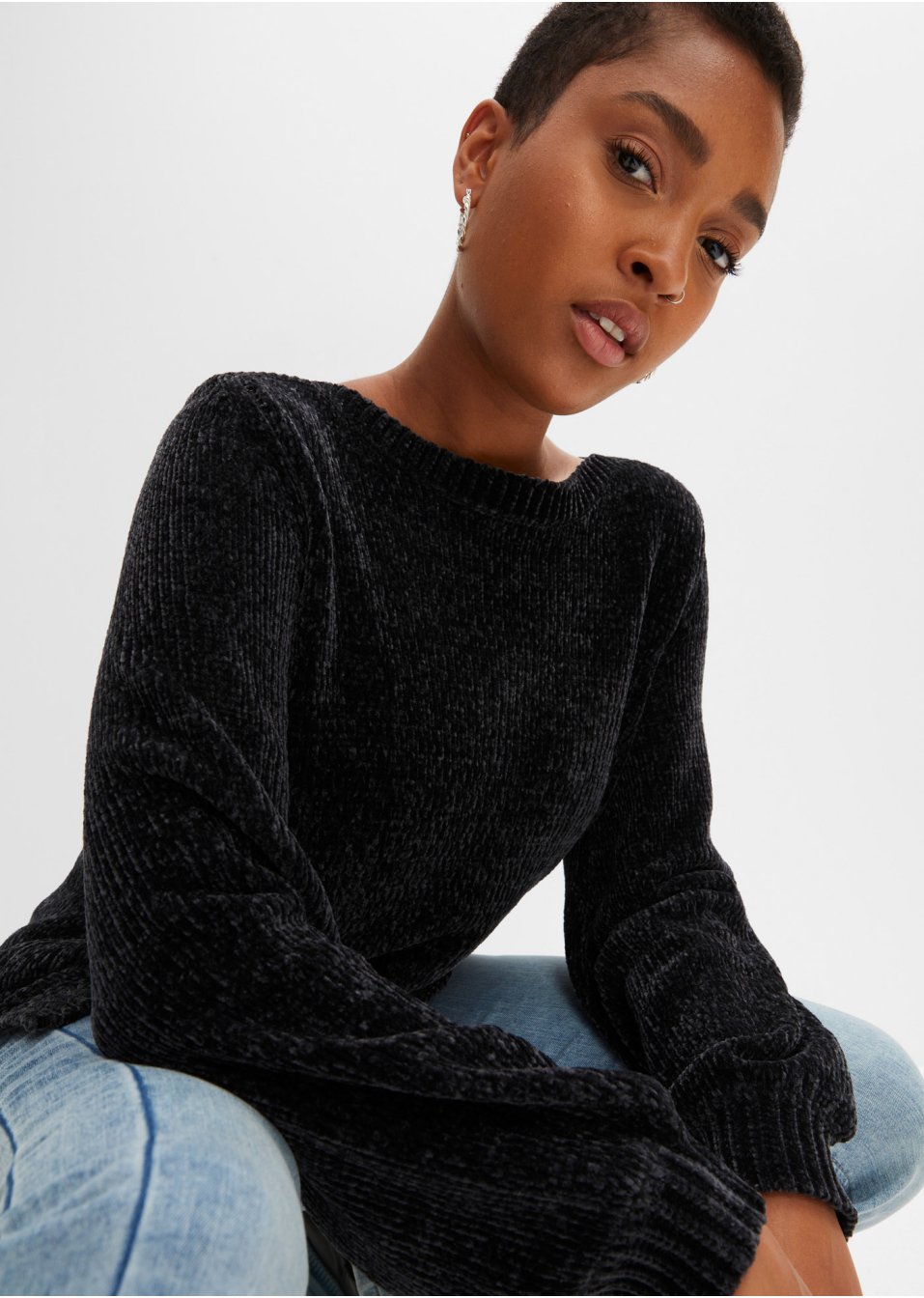 Pull long en maille chenille
