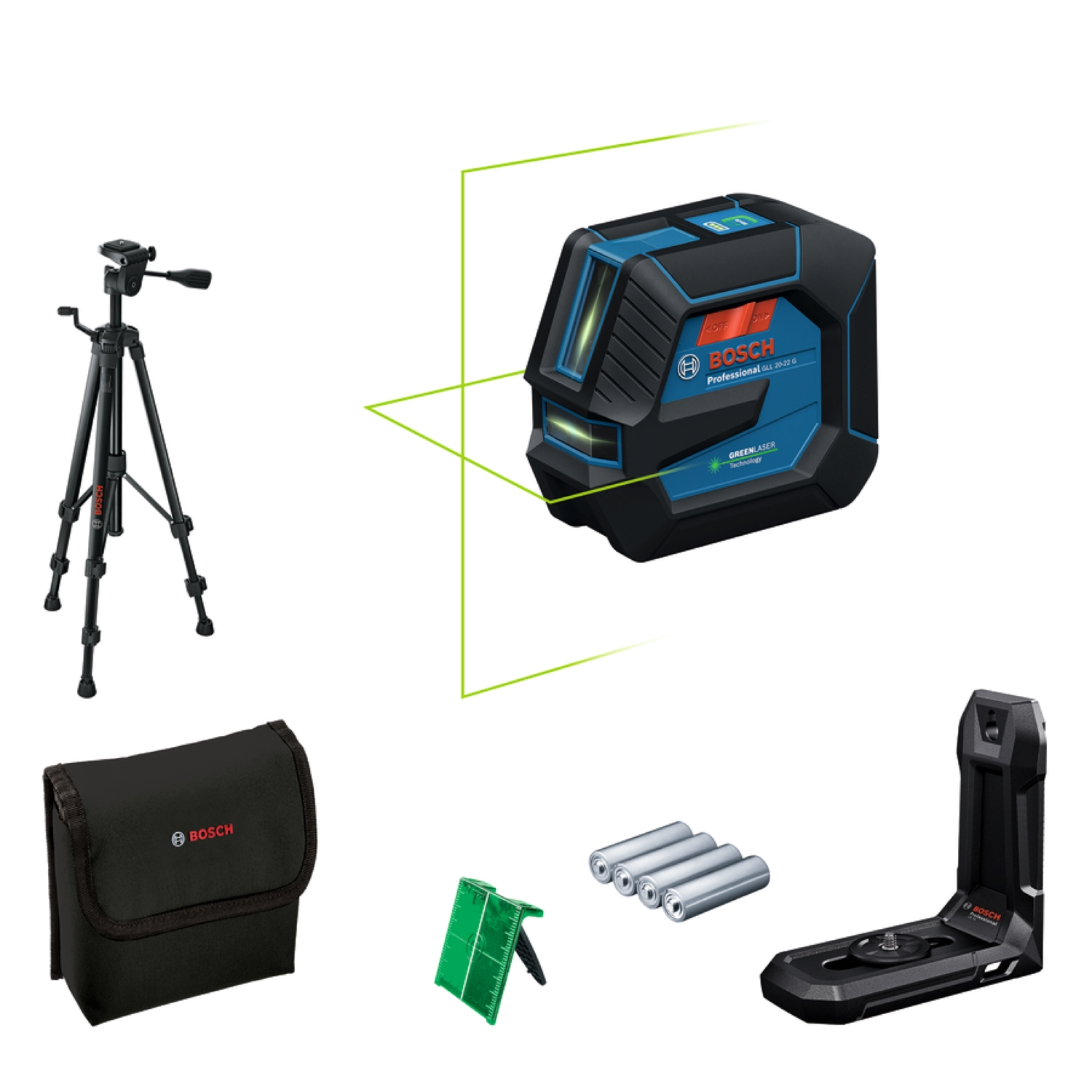 Bosch GLL 20-22 G Kruislijnlaser set incl. statief in tas - Groen - 20m - 2 lijnen - IP65