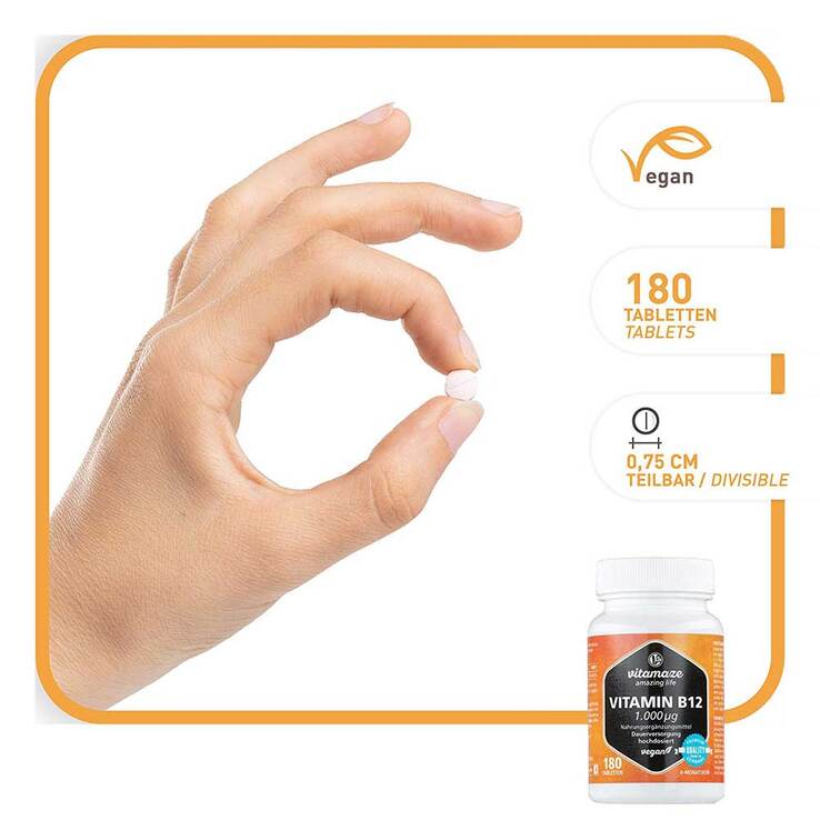 Vitamin B12 1.000 µg hochdosiert vegan Tabletten, 180 St