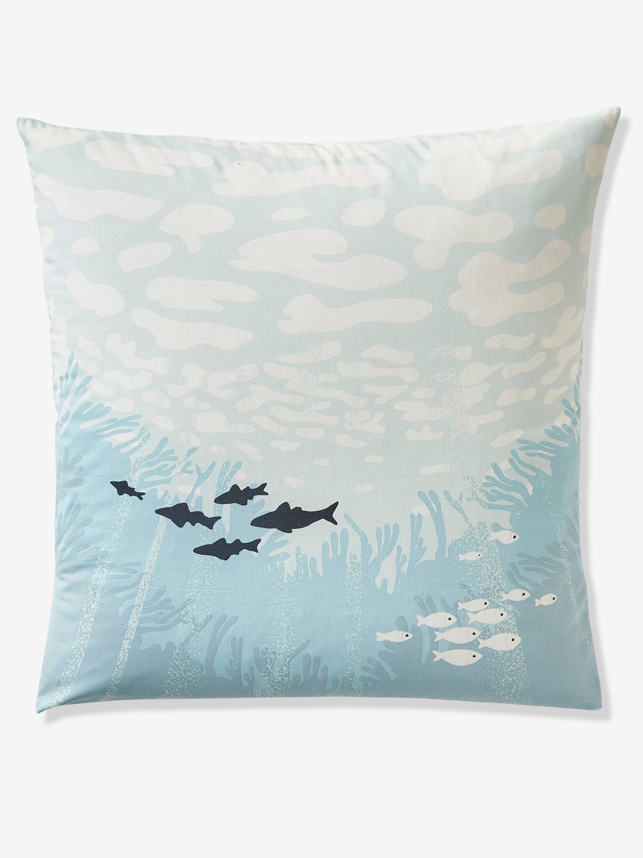 Conjunto infantil de capa de edredom e fronha, azul-marinho liso com estampas.