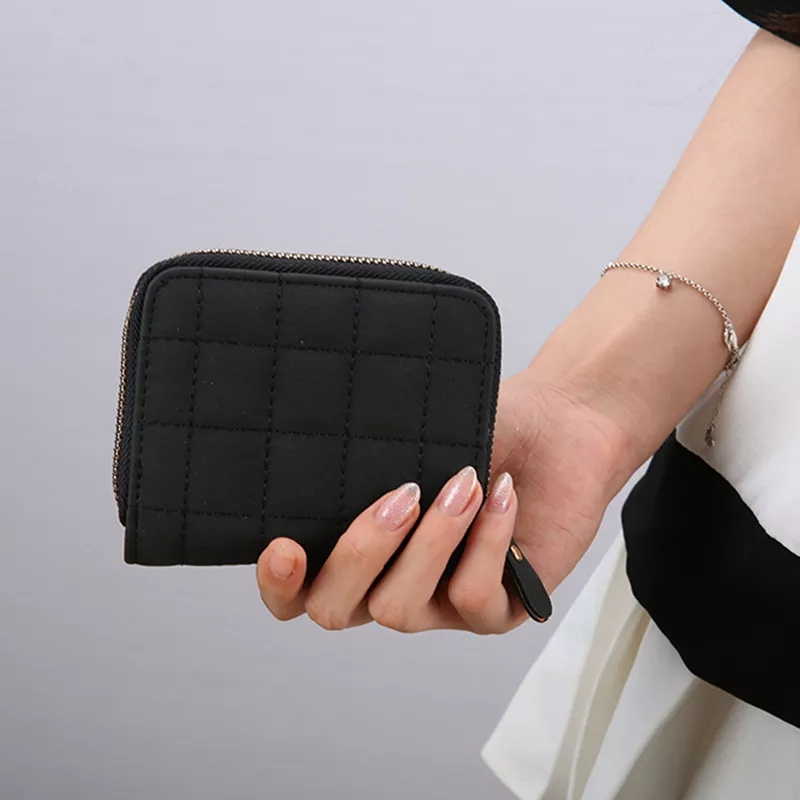 (11x10cm) Leder Geldbörse Fashion Portemonnaie mit 8 Kartenfächern - Schwarz
