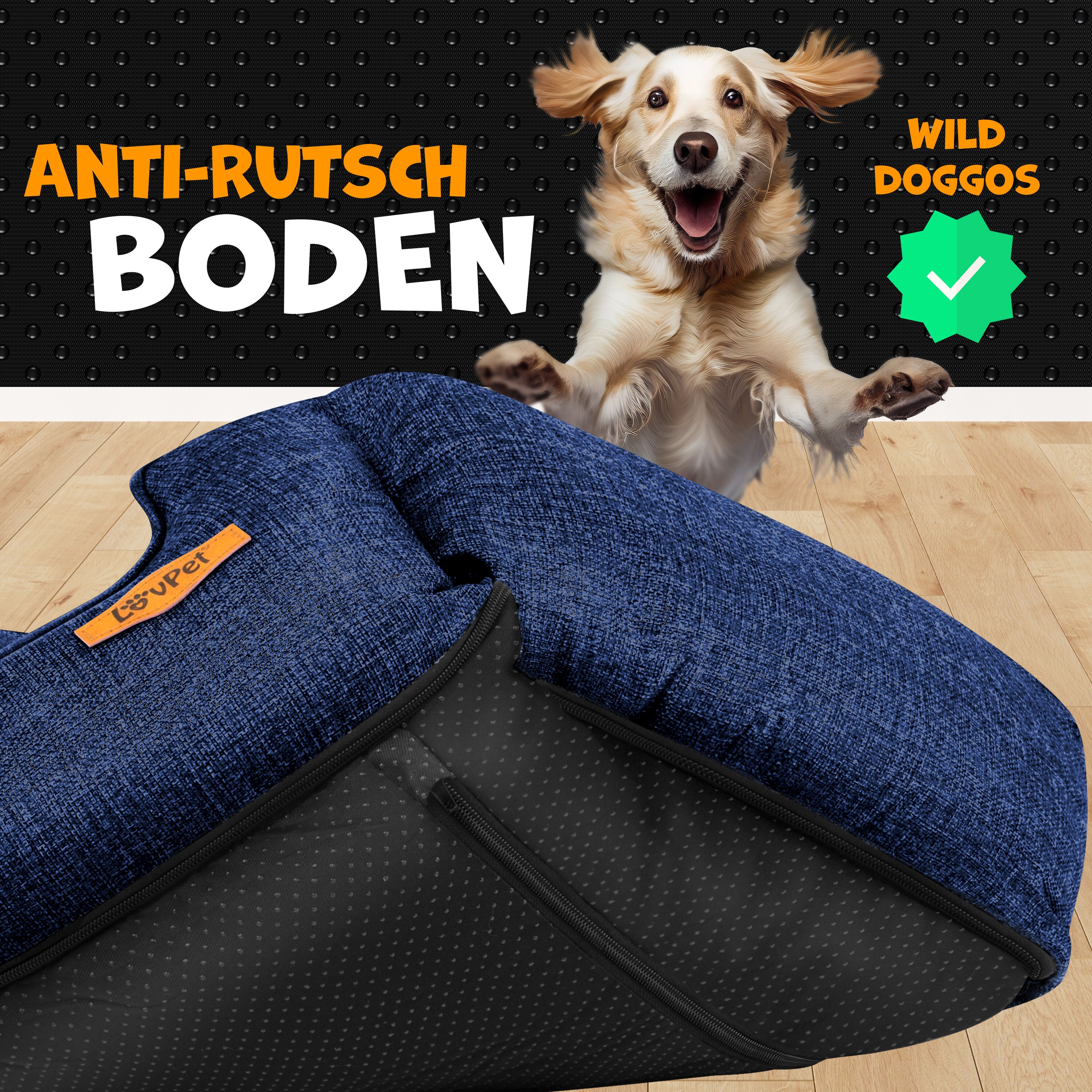 LovPet® Hundebett Hundekissen Hundekorb Chiller, Inkl. Napf + 3X Kauknochen, Hundesofa Kissen für Kleine, Mittelgroße & Große Hunde, Bezug abnehmbar und waschbar