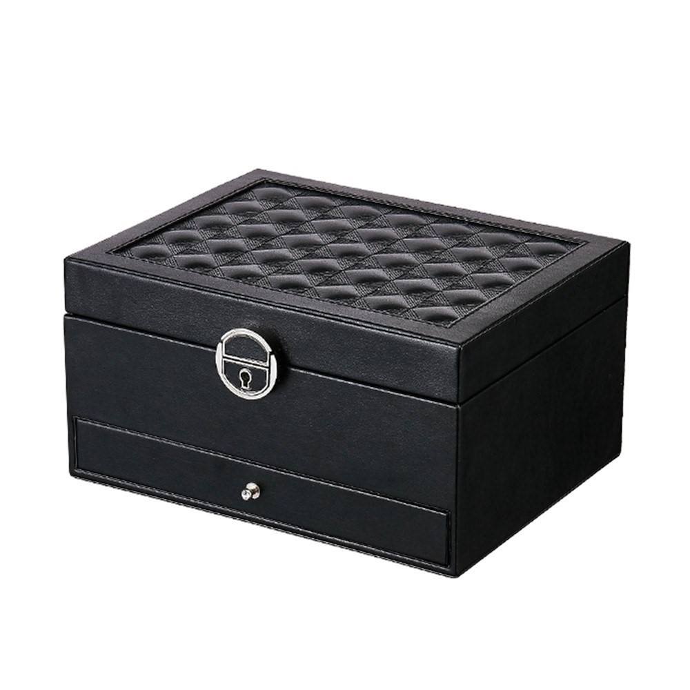 (22.5x17x12cm) Leder Schmuckschatulle Aufbewahrungsbox Organizer für Ringe / Ohrringe / Armbänder - Schwarz