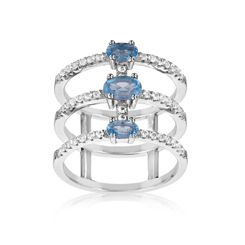 Bague en Argent 925 orné de 49 Cristaux Swarovski Zirconia Blancs et Bleus