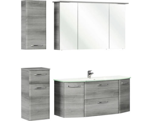 Pelipal Quickset 328 badkamermeubelset, BxHxD 145 x 200 x 39 cm, grafiet getextureerde fronten, met witte glazen wastafel, onderkast en bovenkast 328.120007