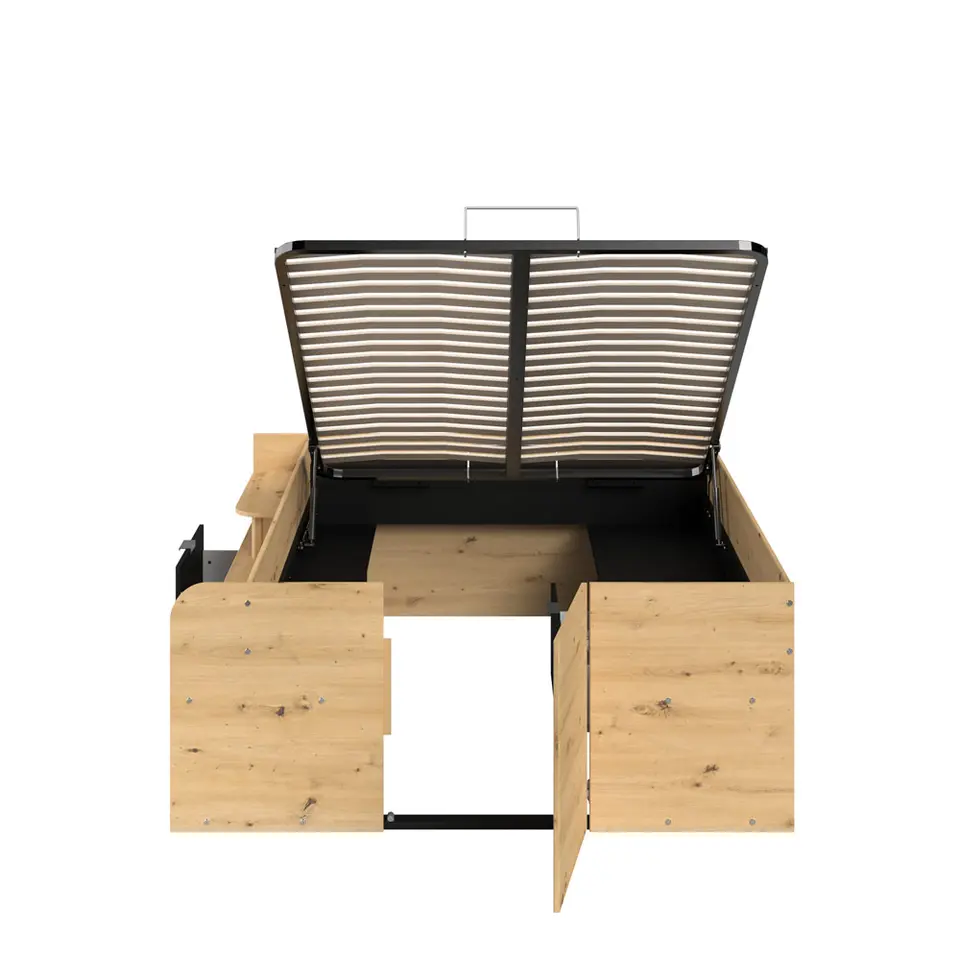 Bed Bremen met opslag - eiken/zwart - 140x200 cm