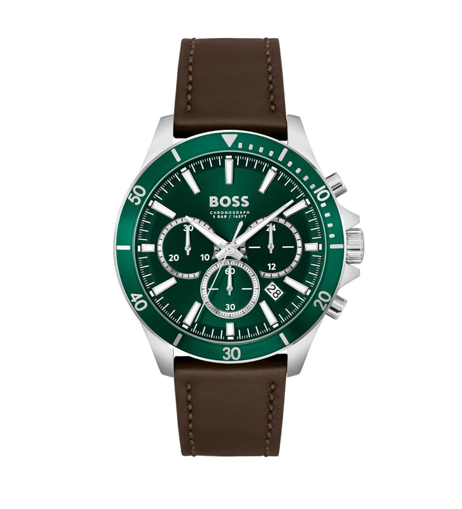 Relógio analógico BOSS com pulseira de couro verde Troper
