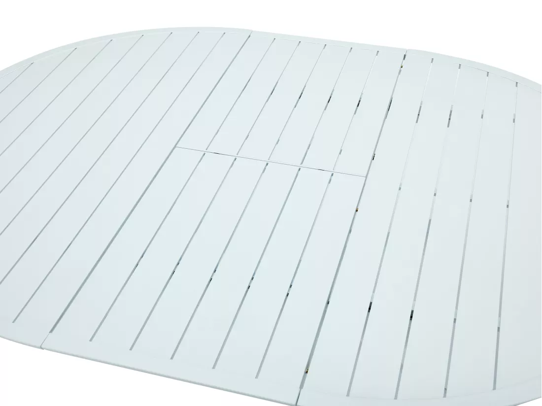 Salle à manger de jardin en aluminium : une table extensible L.150/200 cm et 4 fauteuils en métal et corde - Beige et blanc - PISTO de MYLIA