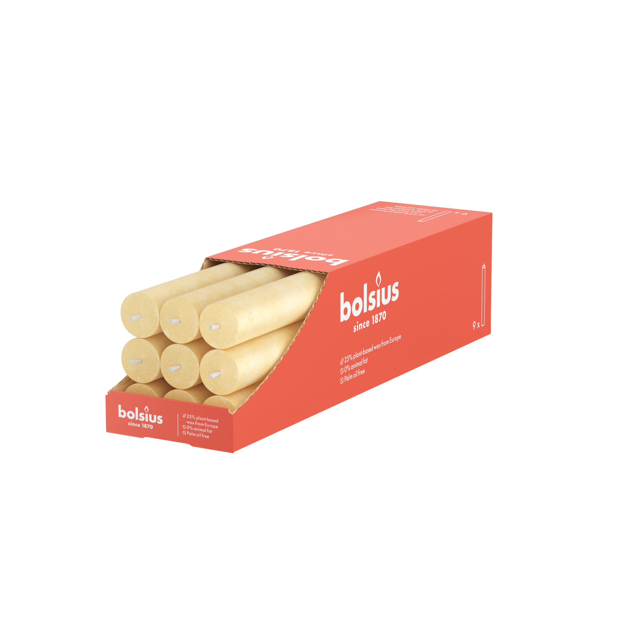 Bolsius Rustieke Tafelkaars 270/23 Honeycomb Yellow (9 stuks)