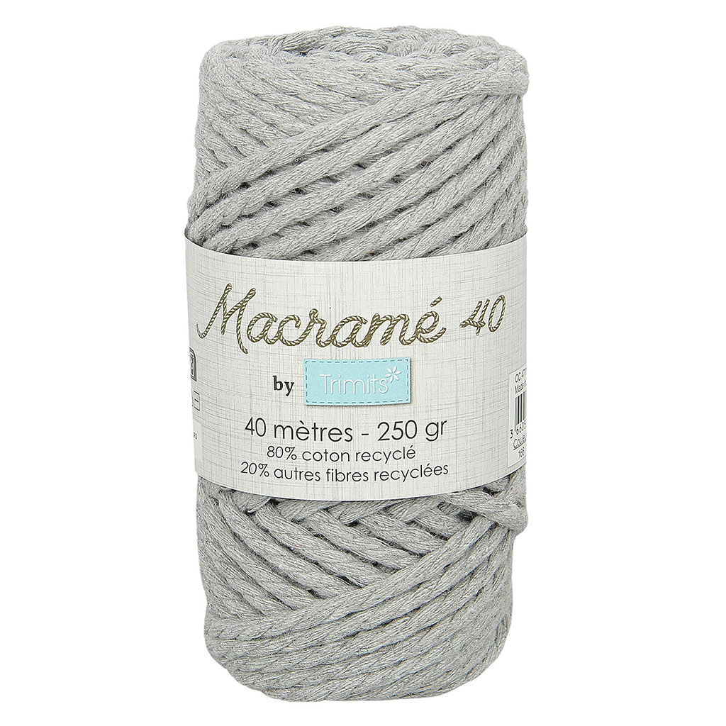 Pelote corde torsadée pour macramé gris 40m