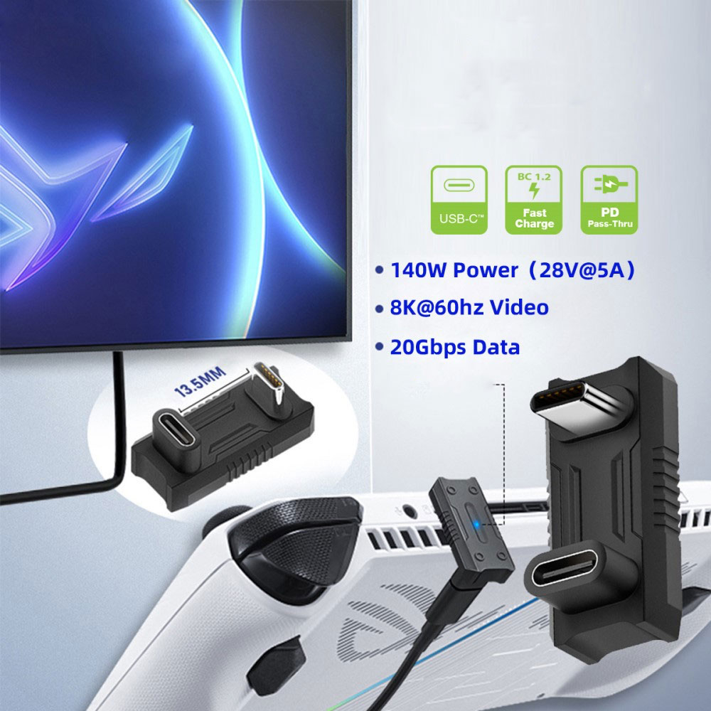 (140W) Steam Deck / OLED / Asus ROG Ally USB C auf USB C Lade und Daten Adapter Stecker 360 Grad-Winkel (8K@60Hz) - Schwarz