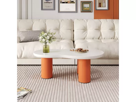 Table basse en forme de nuage - 99,5x43~58x35,5 cm - Blanc/Orange