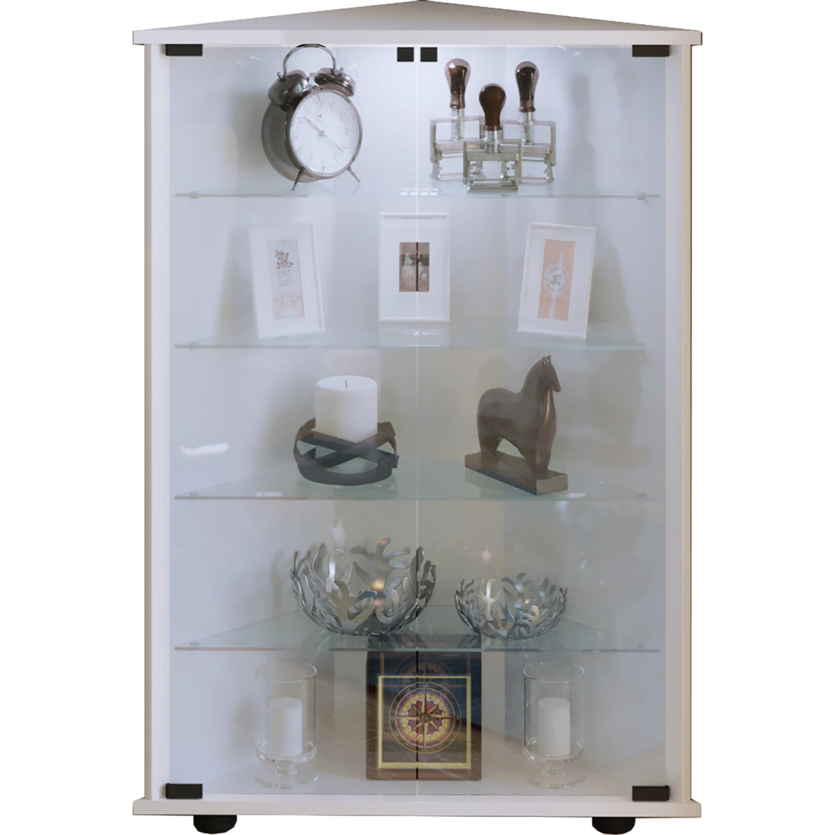 VCM Holz Glas Vitrine Sammelvitrine Glasvitrine Eckvitrine Standvitrine Vecko L