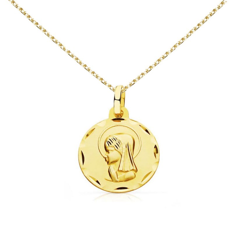 Collier - Médaille Marie Jeune Or Jaune - Chaîne Dorée - Gravure Offerte