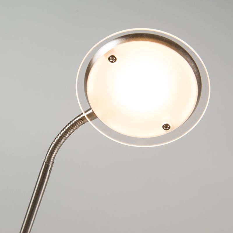 Moderne vloerlamp staal met leeslamp incl. LED - Eva