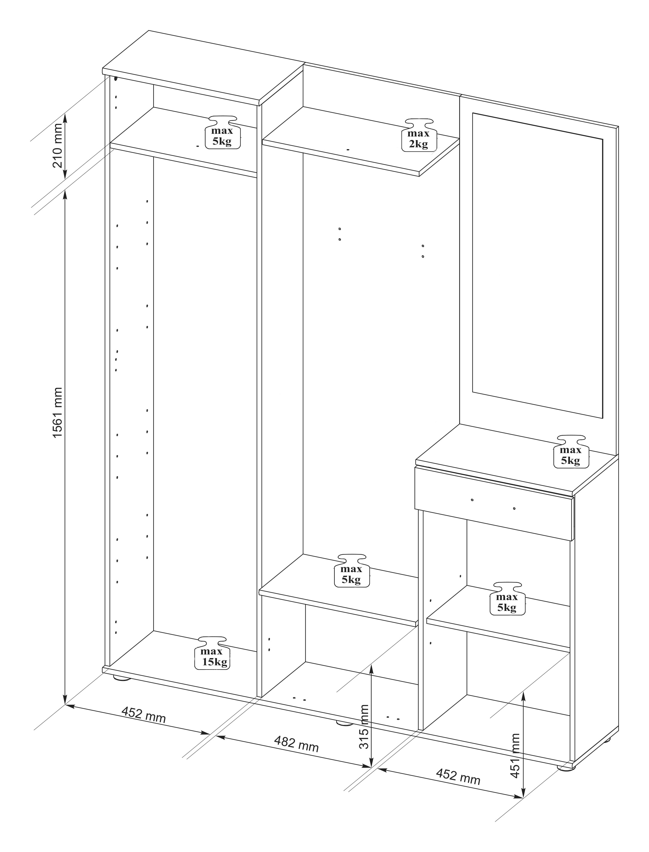 HBZ Kompaktgarderobe »Jens mit Spiegel, Flurgarderobe BxHxT 145x184x29 cm« 1 Stk. tlg. Mit Hochschrank, Bank, Paneel und Kommode