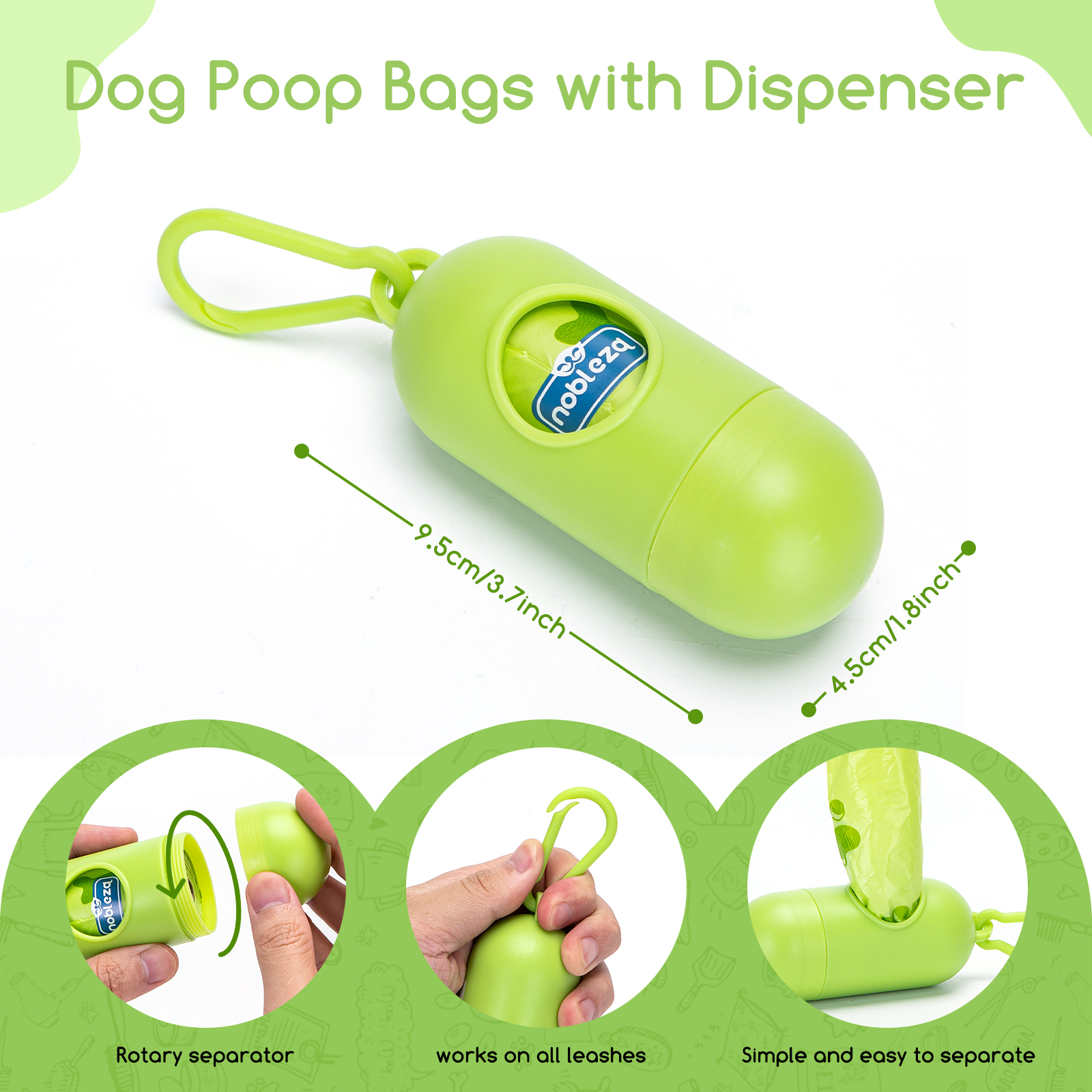 Sacos para Fezes de Cachorro Nobleza, Biodegradáveis, 240 Sacos com Dispensador, Extra Grossos, À Prova de Vazamentos, 16 Rolos