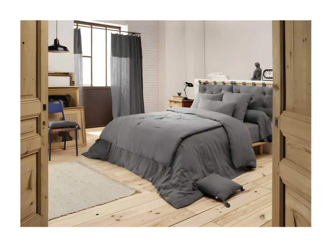 Housse de couette gaze de coton double 200 x 200 cm gris - PEPA 2