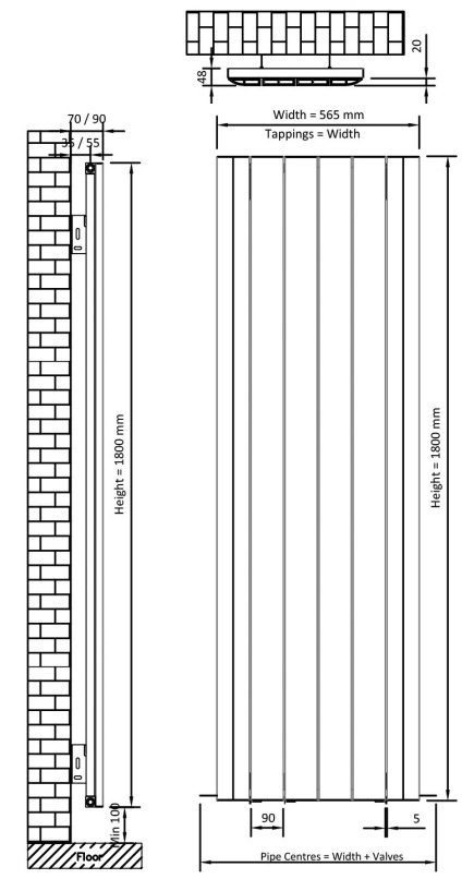 Eastbrook Peretti radiator 55x180cm aluminium 1896W antraciet