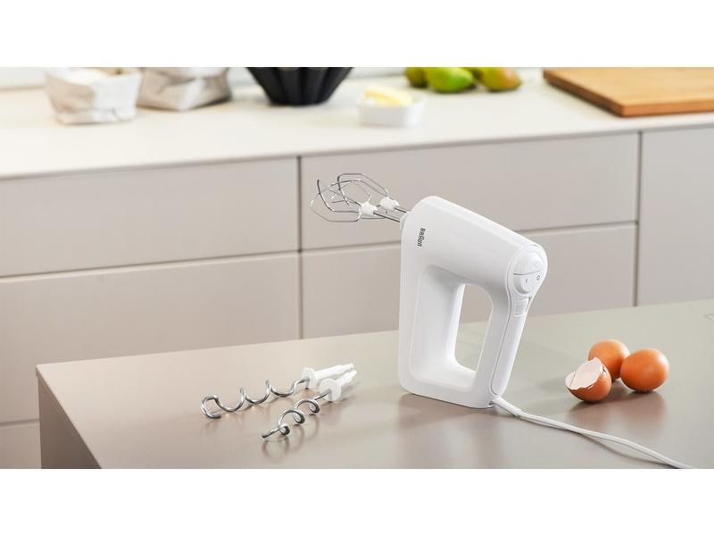 Braun Handmixer MultiMix 3 HM3137WH Weiss Handmixer mit Knethaken, Zerkleinerer und Mixbecher