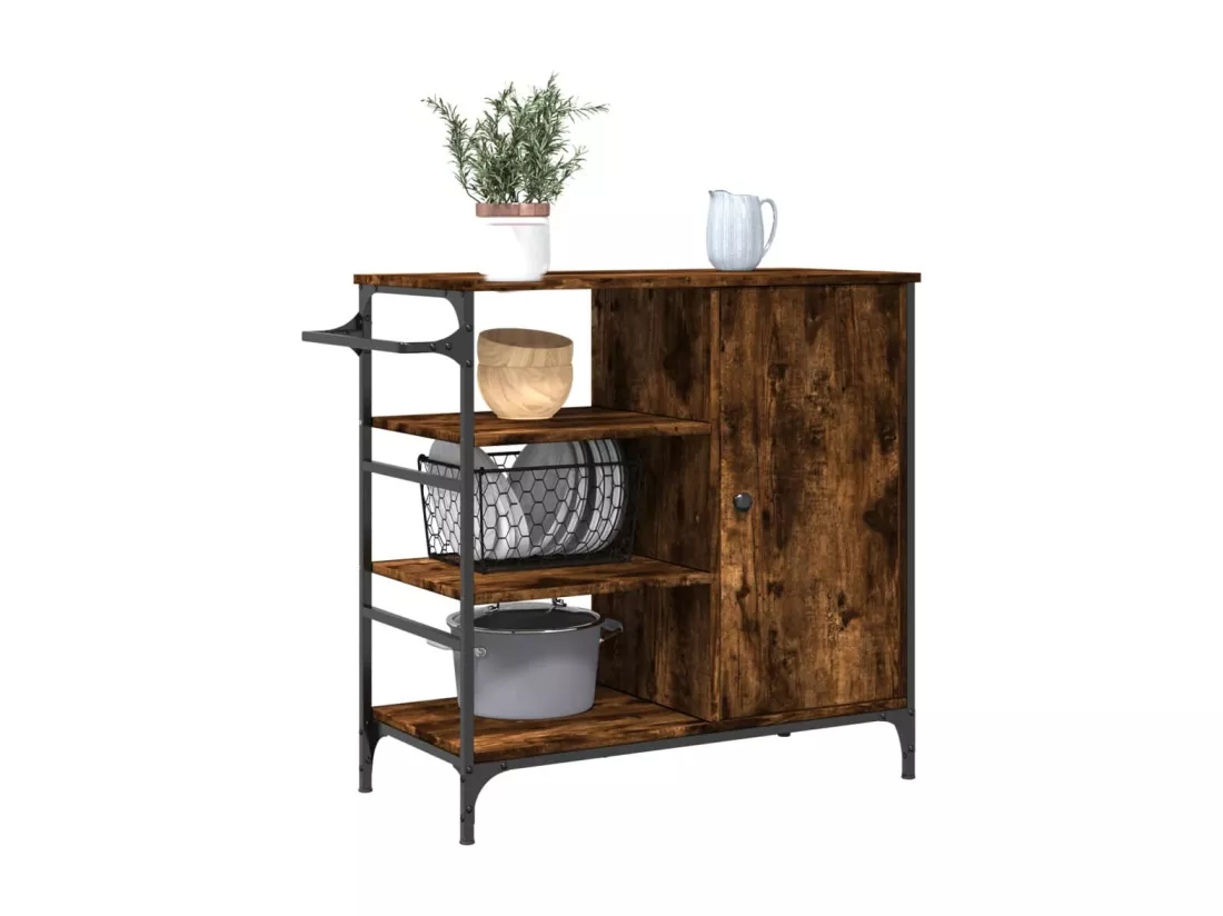 Chariot de cuisine chêne fumé 87,5x38,5x84,5 cm bois ingénierie