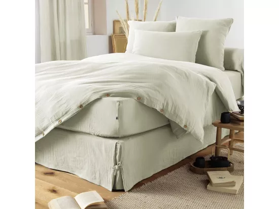 OUREA - Drap Housse 200x200cm Gaze de Coton Romarin