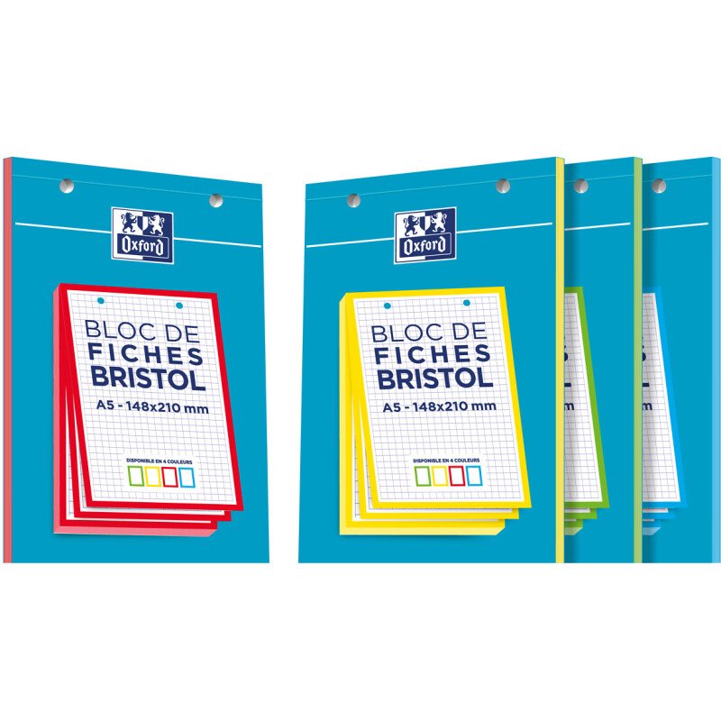 Fiche bristol 148 x 210 mm quadrillée 5 x 5 blanche perforée Oxford 2.0 - Bloc de 30