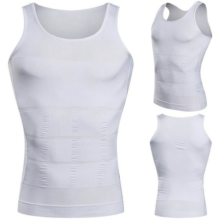 (Gr. XL) Herren Body Former Shapewear Tanktop Bauchweg Unterwäsche - Weiss