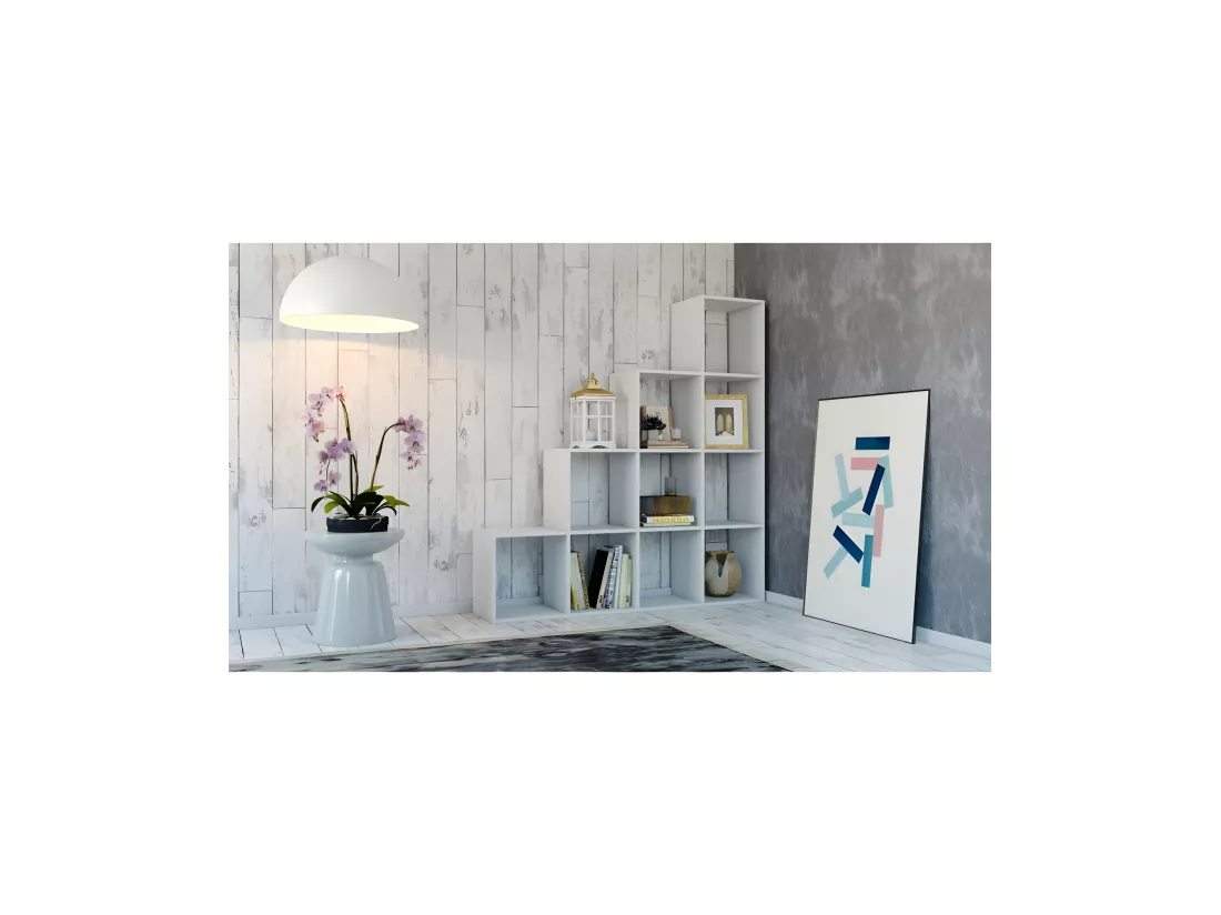 SALERNO | Etagère escalier contemporaine 10 niches/casiers/cubes 30x153x153 cm | Bibliothèque moderne Meuble de rangement