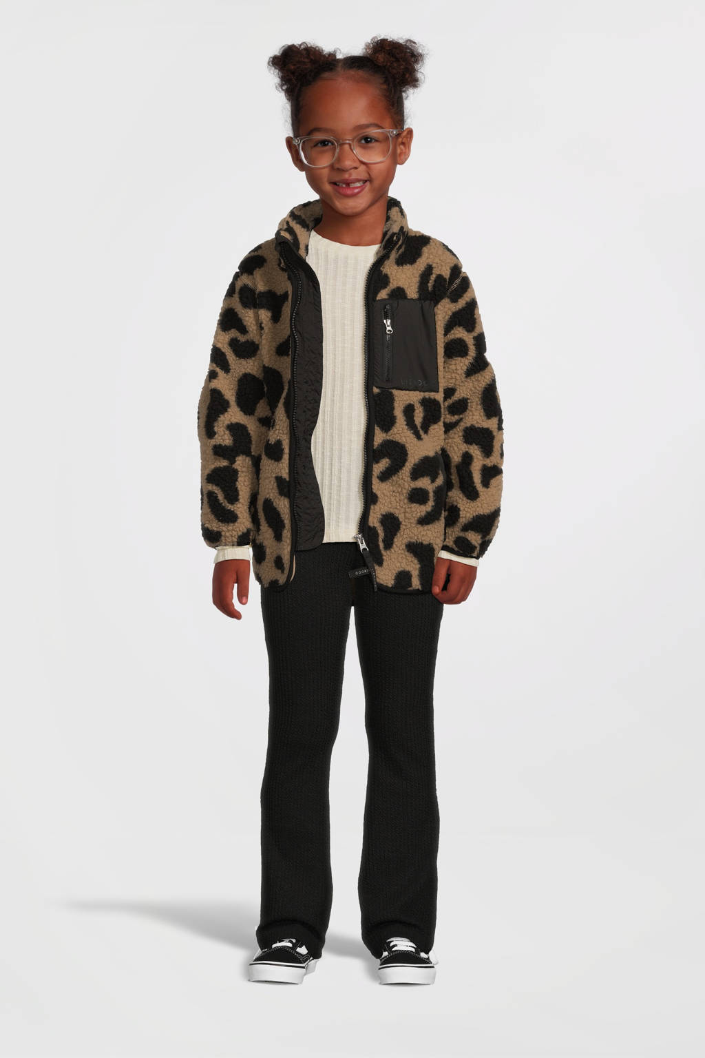 Liewood teddy winterjas Nolan met panterprint bruin/zwart