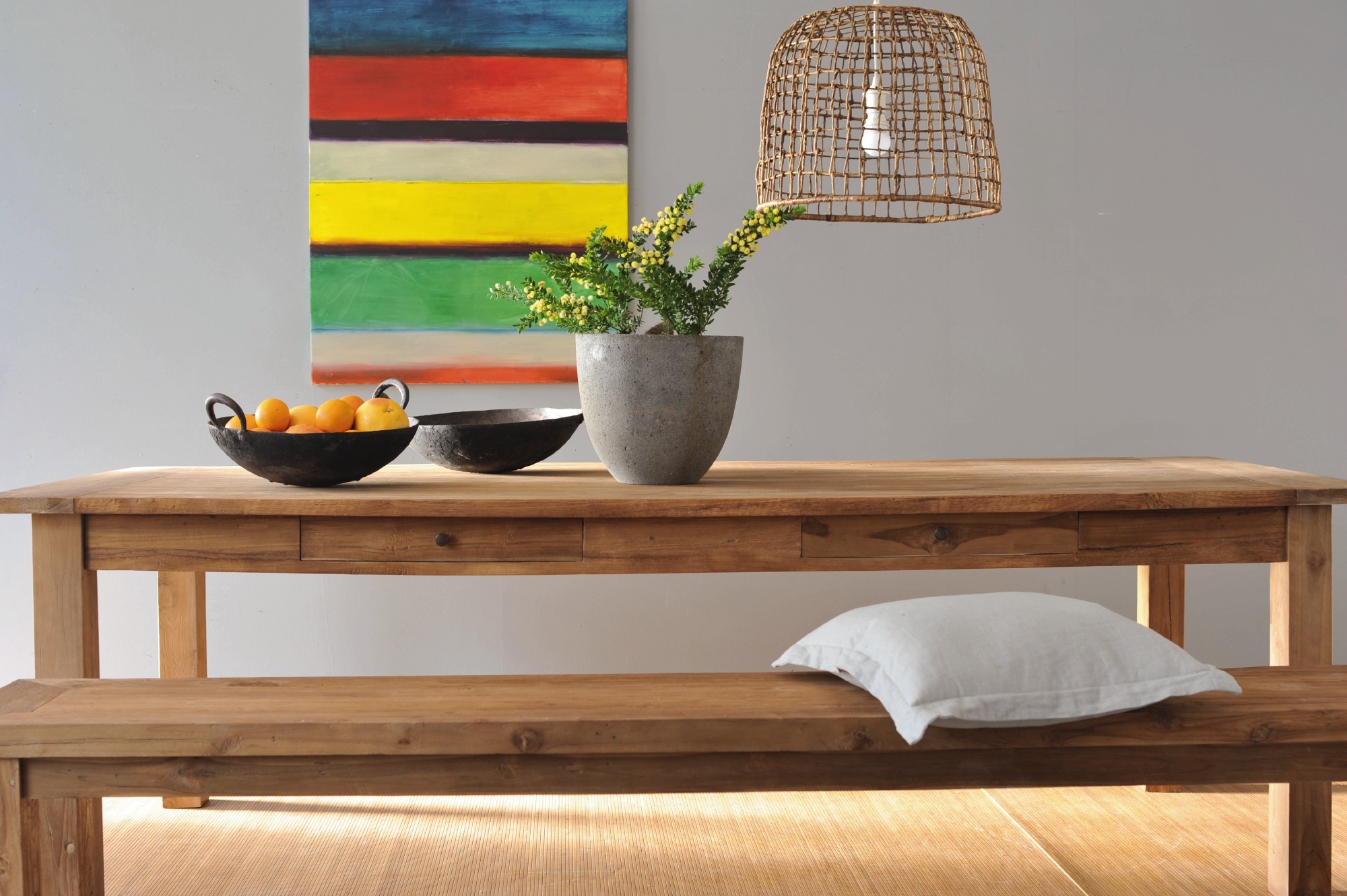 Holzbank aus recyceltem 'Teak', natur, L 180 cm, B 35 cm, H 47 cm von fischer's lagerhaus