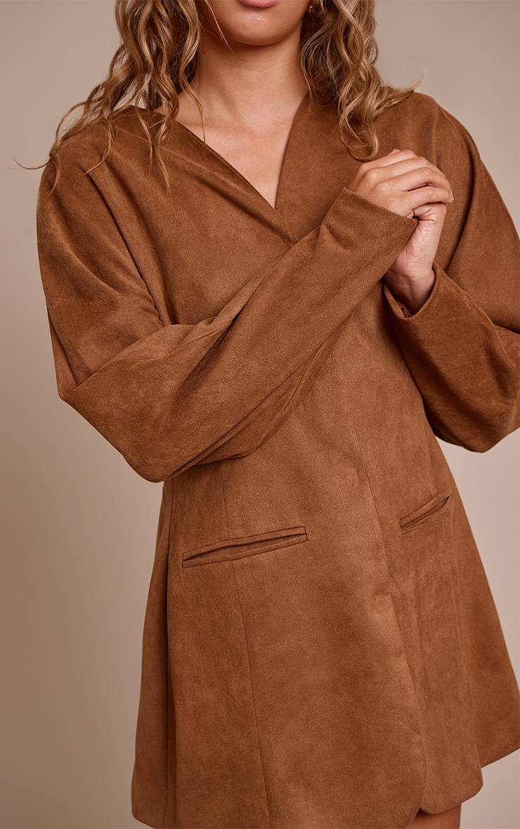 Marron Robe Blazer À Manches Cocon En Synthétique