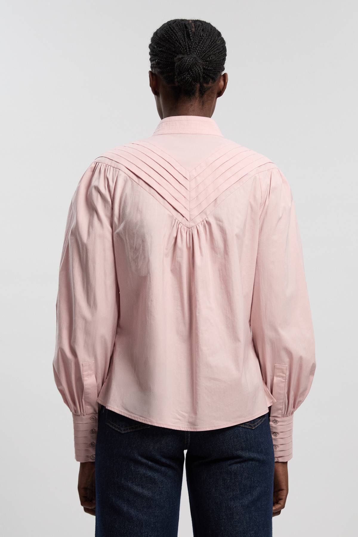 KarenMillen Blouse Tissée En Coton À Col Montant Plissé Et Manches Bouffantes