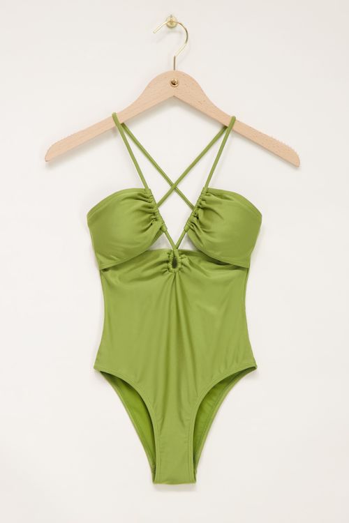 Groen badpak met gekruiste rug