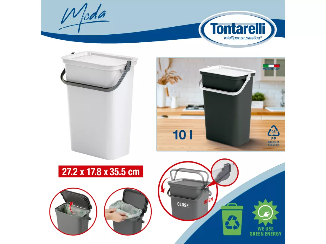Set de 2 poubelles 10L blanc avec poignée 27,5x17,6x35,5