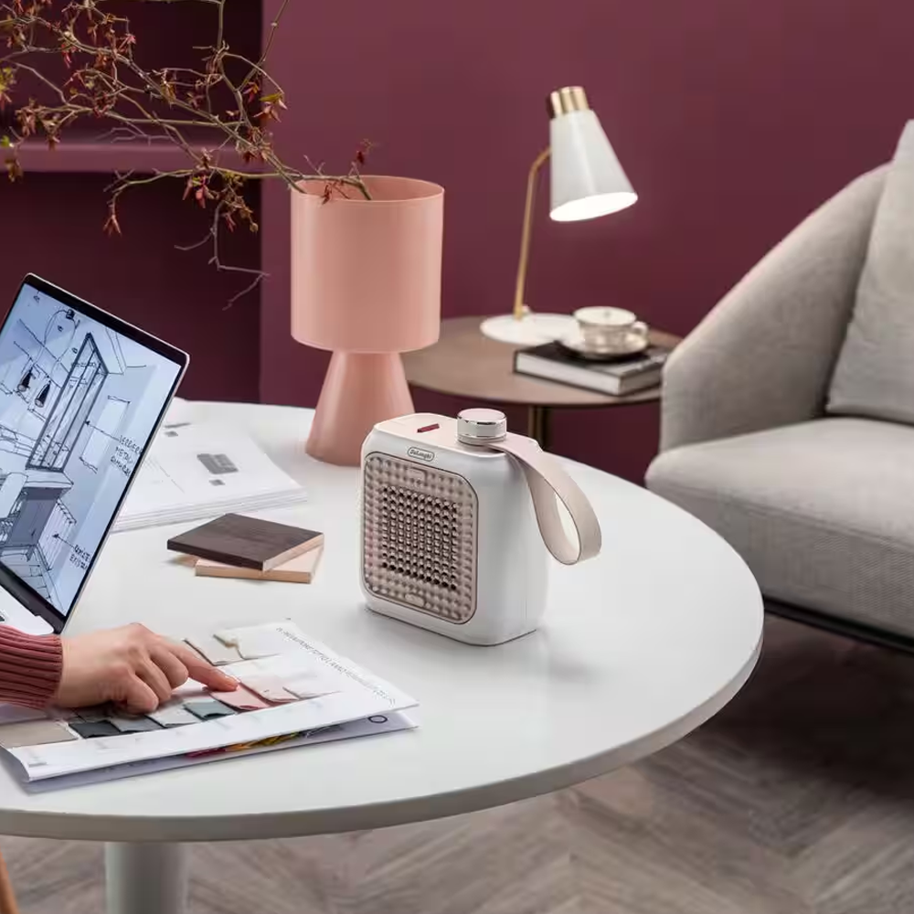 De’Longhi - (15x10cm) Capsule Desk Keramik Heizgerät Tisch Heizung Konvektor Ofen Schnellheizer (HFX10B03.PK) - Rosa
