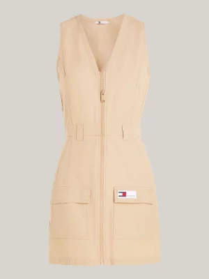 Vestido camisa curto sem mangas com zíper