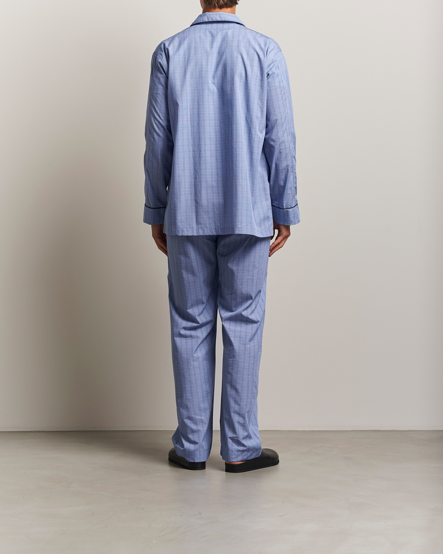 Derek Rose Piped Cotton Pyjama Set Light Blue