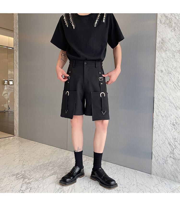 Omozando - Hoge taille effen shorts met gespen en zakdetail