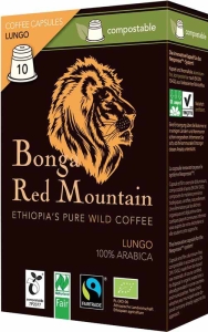 Kaffa Bonga Red Mountain Kaffee Kapseln Lungo, 10 Stück
