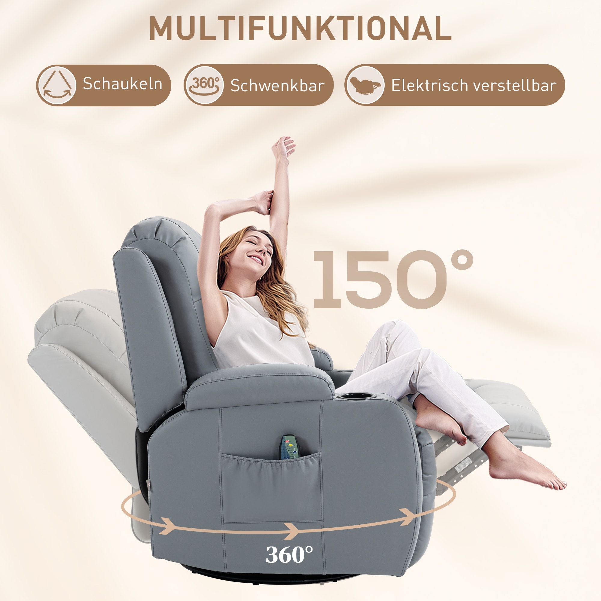 HOMCOM Massagesessel mit Wippfunktion und Wärmefunktion braun 85L x 94B x 104H cm