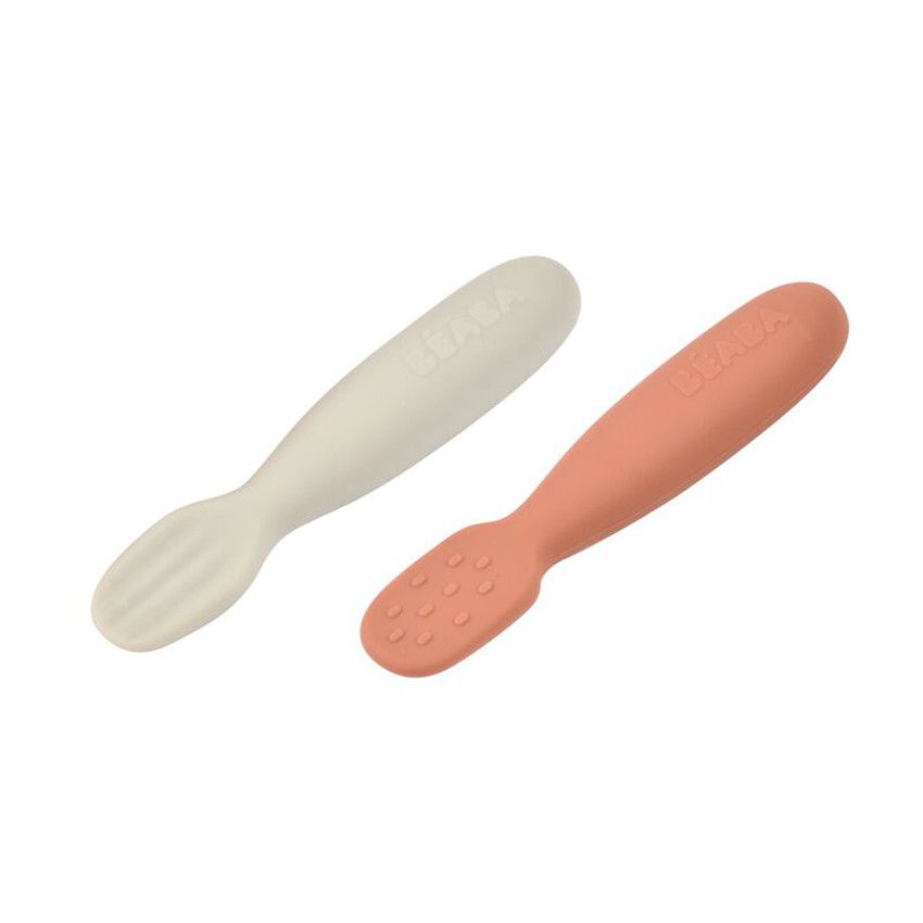 Lot de 2 pré-cuillères en silicone terracotta/velvet grey - Ecru
