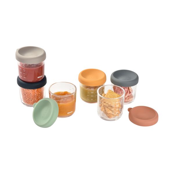 Beaba Glazen Bewaarpotje 250 ml - 6 Stuks - Color Mix