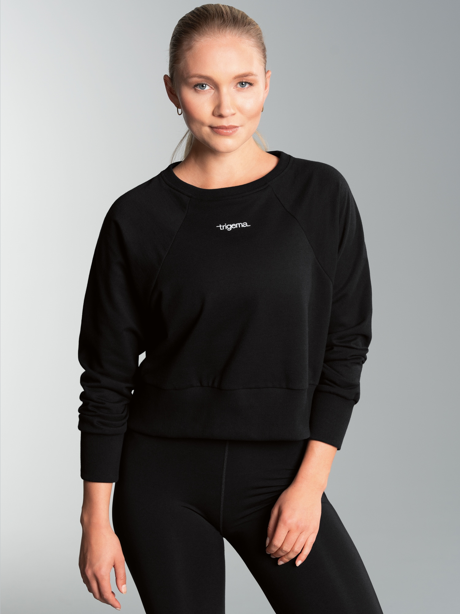 Cropped Sweatshirt in leichter Qualität Schwarz