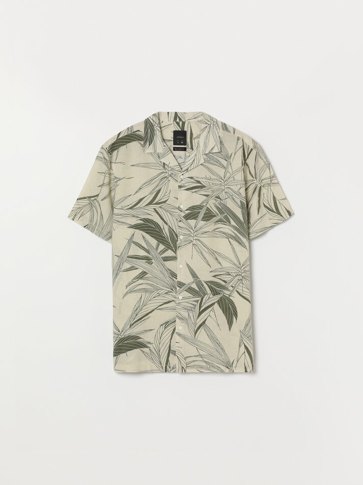 Camisa estampada em linho e algodão - Branco-sujo