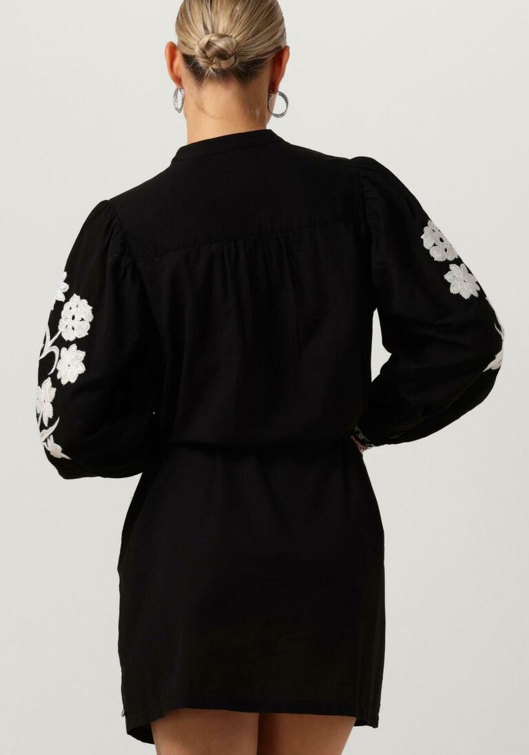 SCOTCH & SODA zwarte scotch & soda mini jurk mini dress with sleeve embroidery
