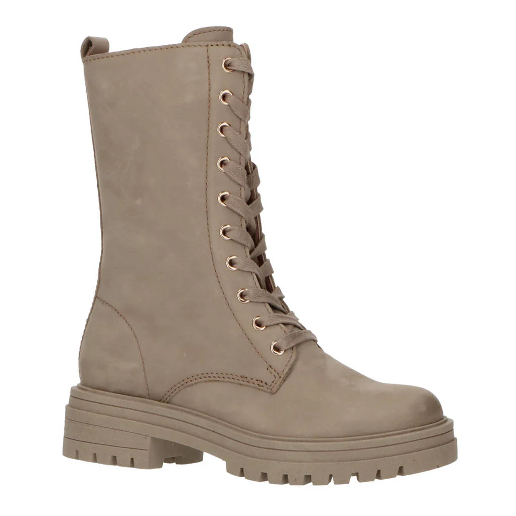 PS Poelman leren veterboots taupe