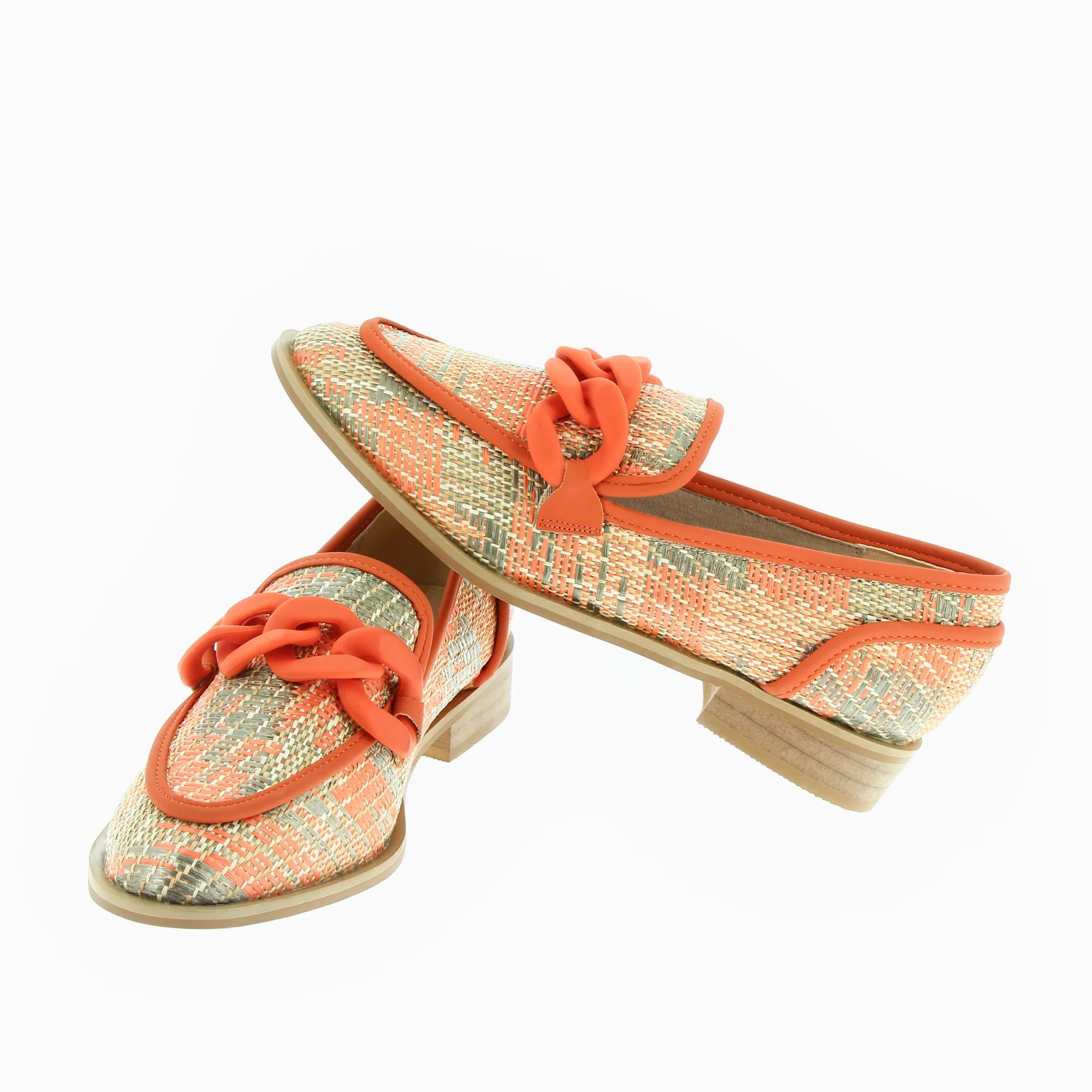 Mocassins, Derbies, Ballerines-Mocassins Barbara orange à chaîne mate