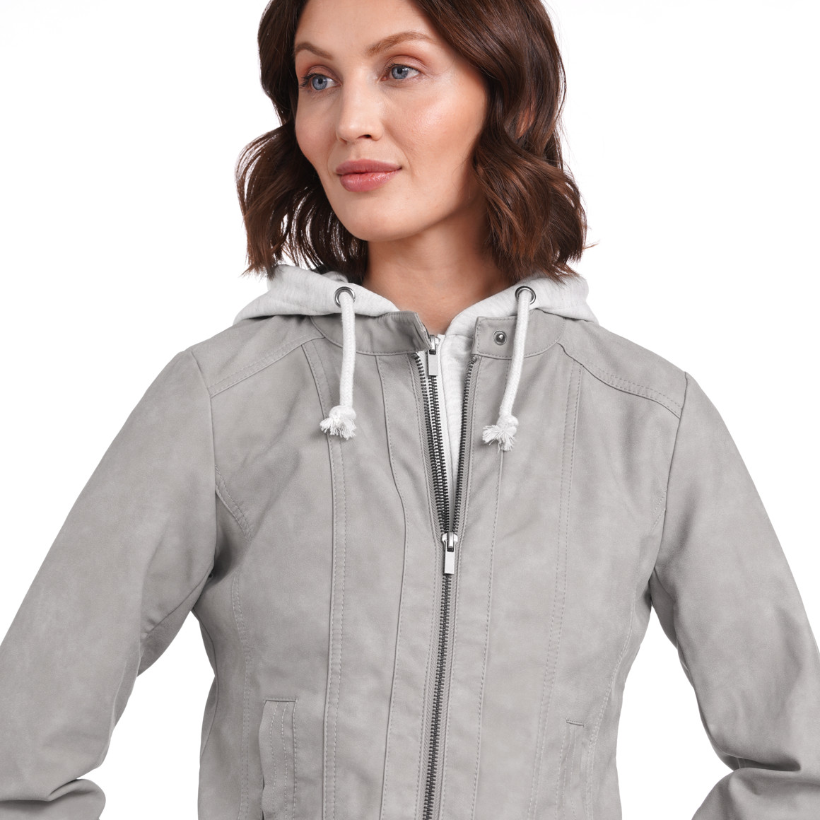 Gina Damen Lederimitatjacke mit Sweat-Einsatz grau